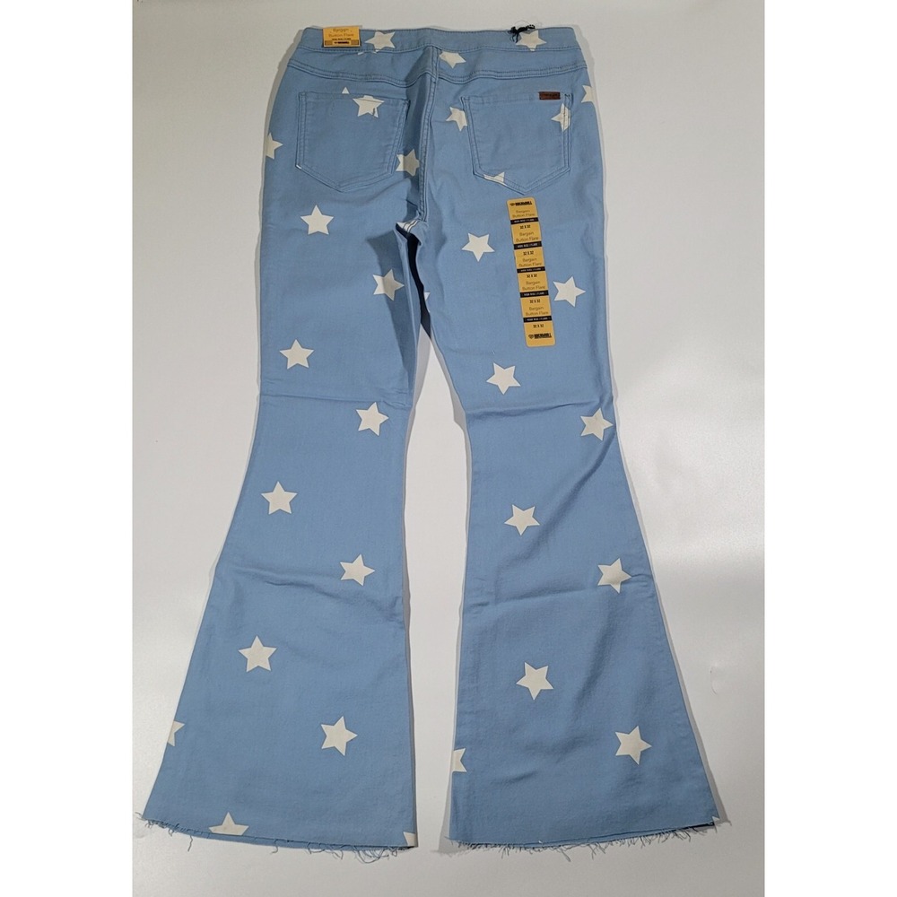 Rock & Roll Denim Womens Star Reversible Button Flare Jeans Sky Blue 32x32 NEW